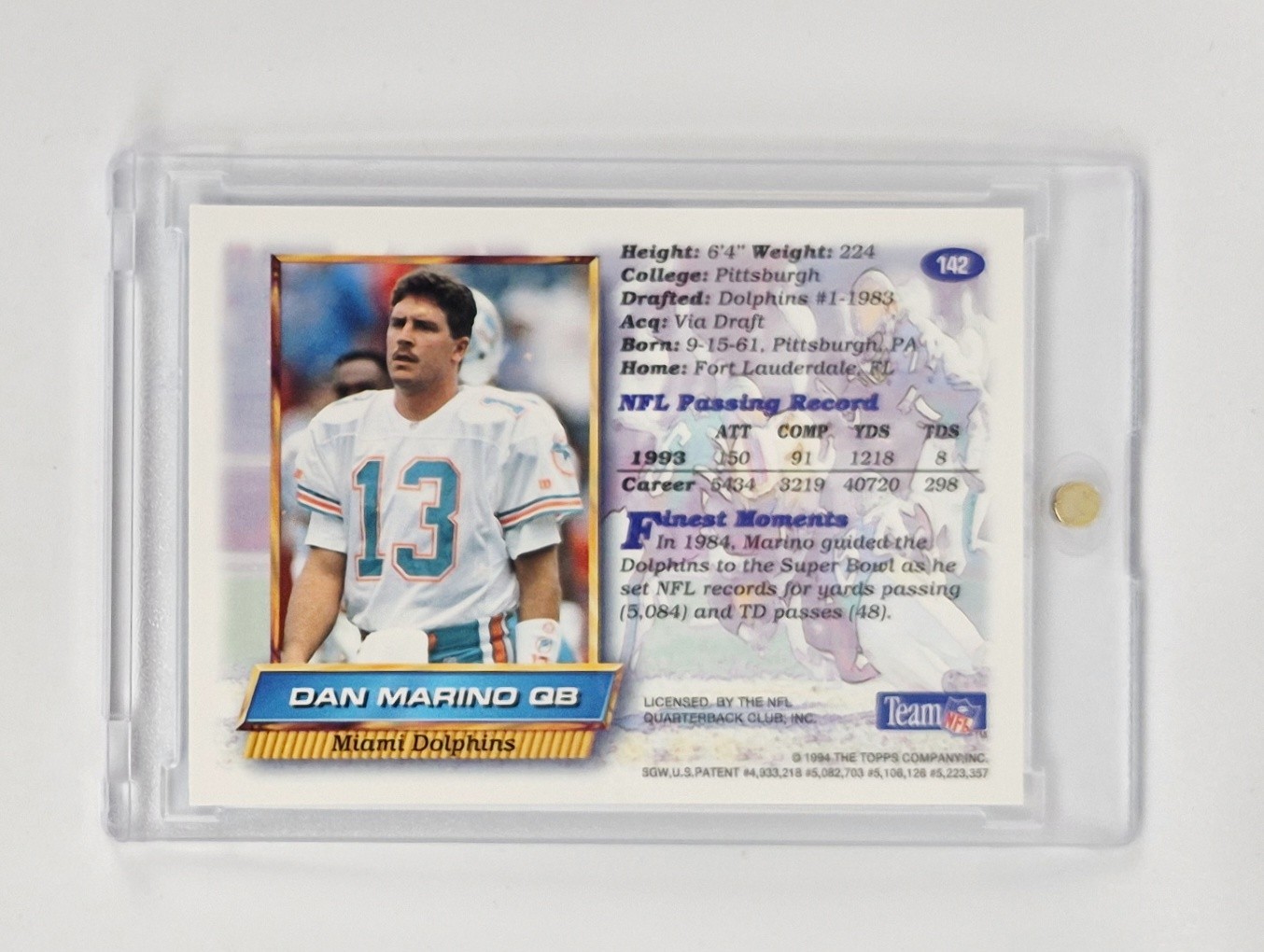 MINT PACK FRESH CENTERED 1994 Topps Finest #142 – Dan Marino Miami Dolphins NFL