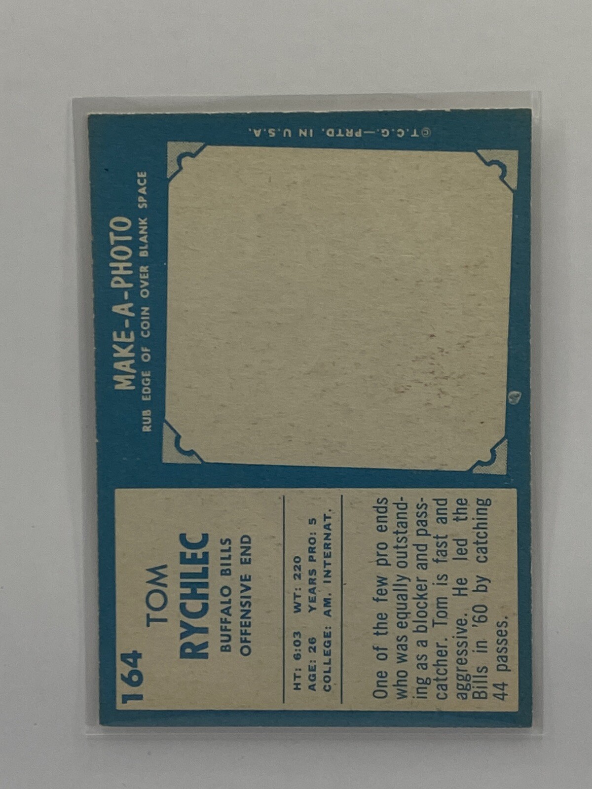 1961 Topps Football #164 Tom Rychlec Buffalo Bills