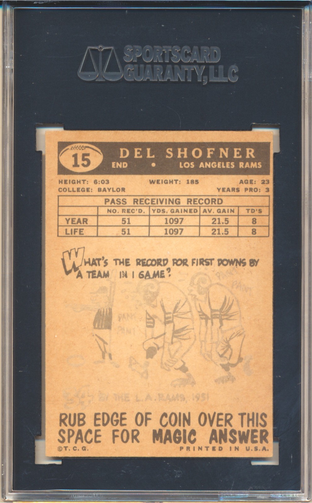 1959 Topps Football Del Shofner (Rookie Card) (#15) SGC7 SGC