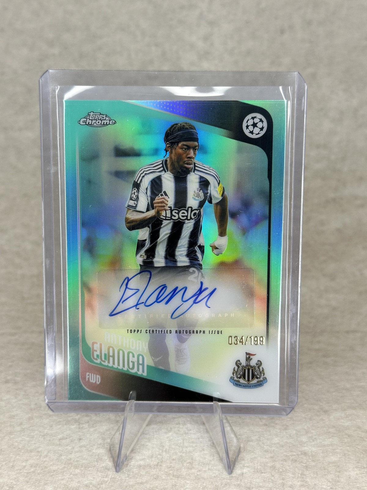 2025-26 Topps Chrome UEFA Anthony Elanga Auto Aqua Lava /199 Newcastle United