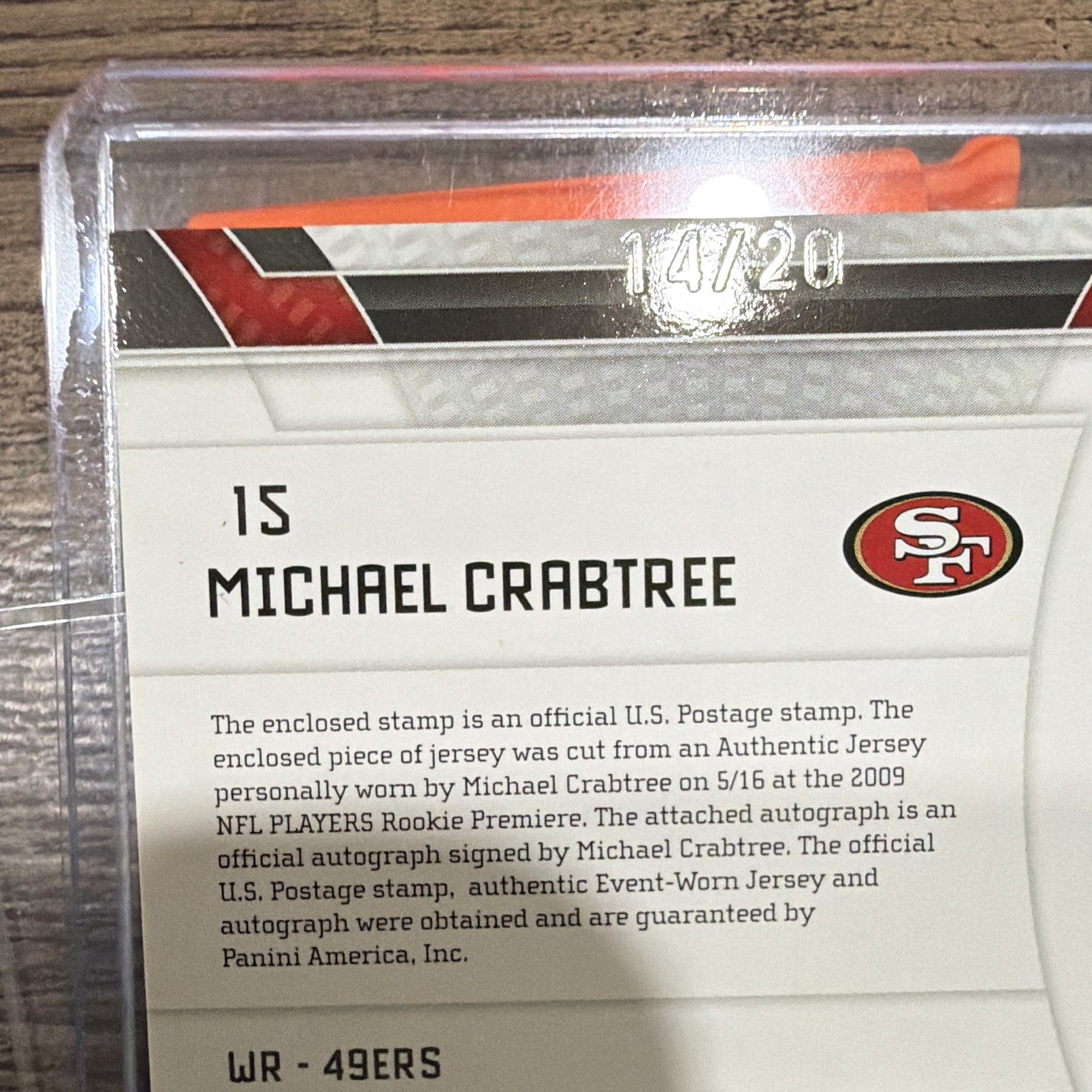 2009 Certified Souvenir Stamps Michael Crabtree Auto/Jersey/Stamp #14/20
