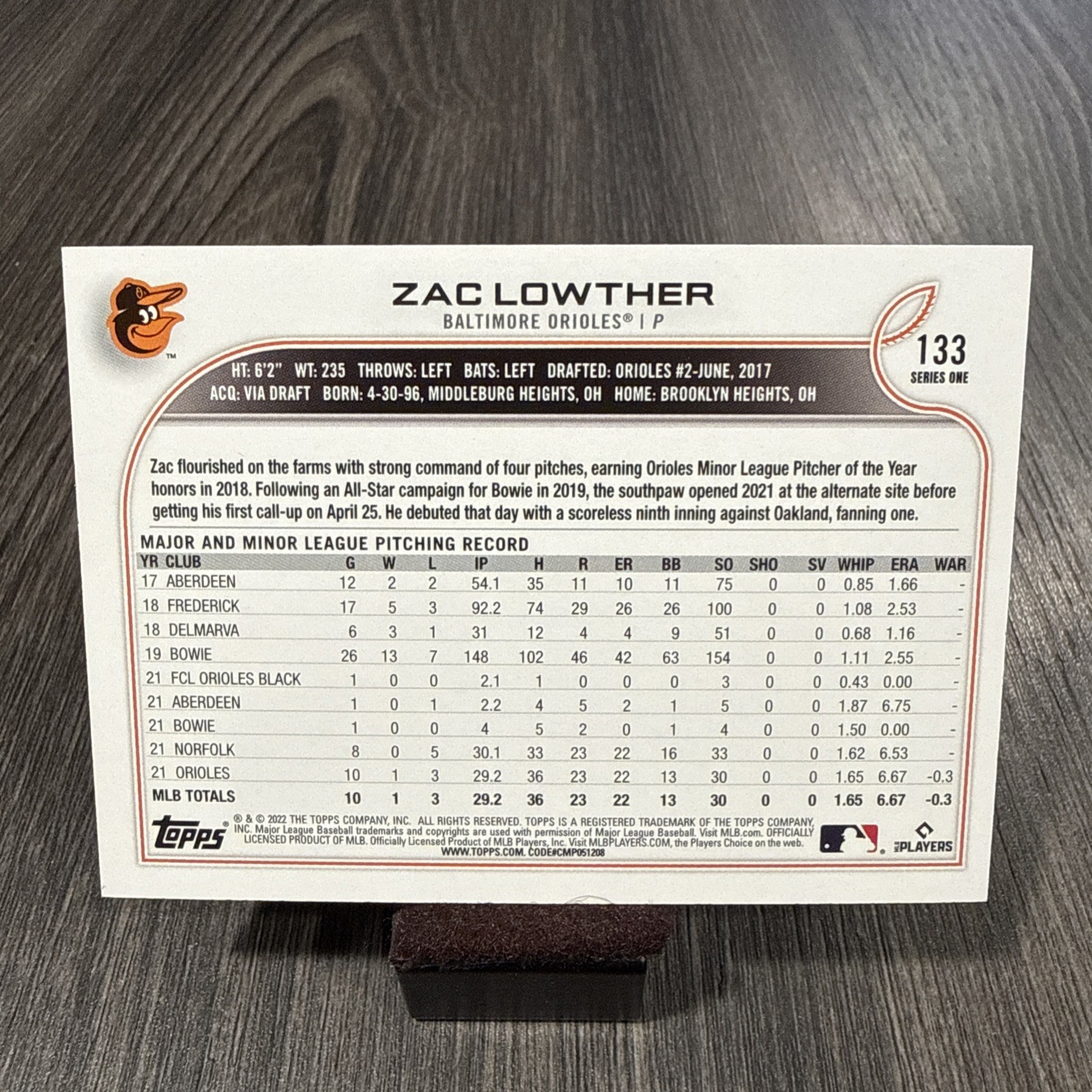 2022 Topps 1st Edition #133 Zac Lowther Gold Foil Orioles RC