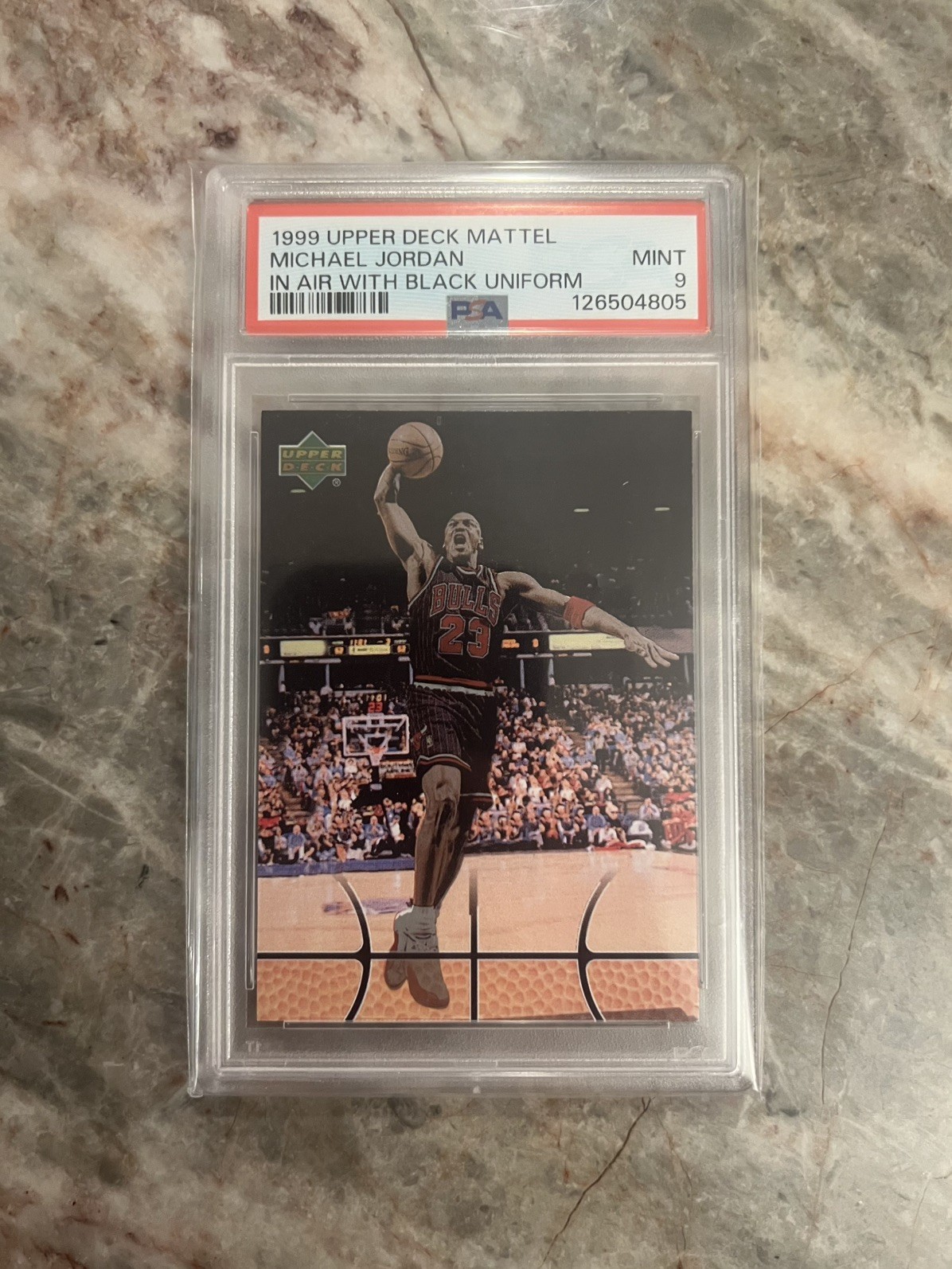 1999 UD Mattel Michael Jordan card# NNO In Air Black Uniform graded PSA 9 MINT