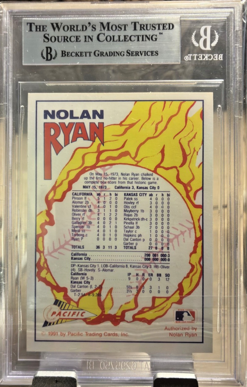 1991 Pacific Nolan Ryan card 1st No-hitter “Number One” Gold chase card BGS 8.5