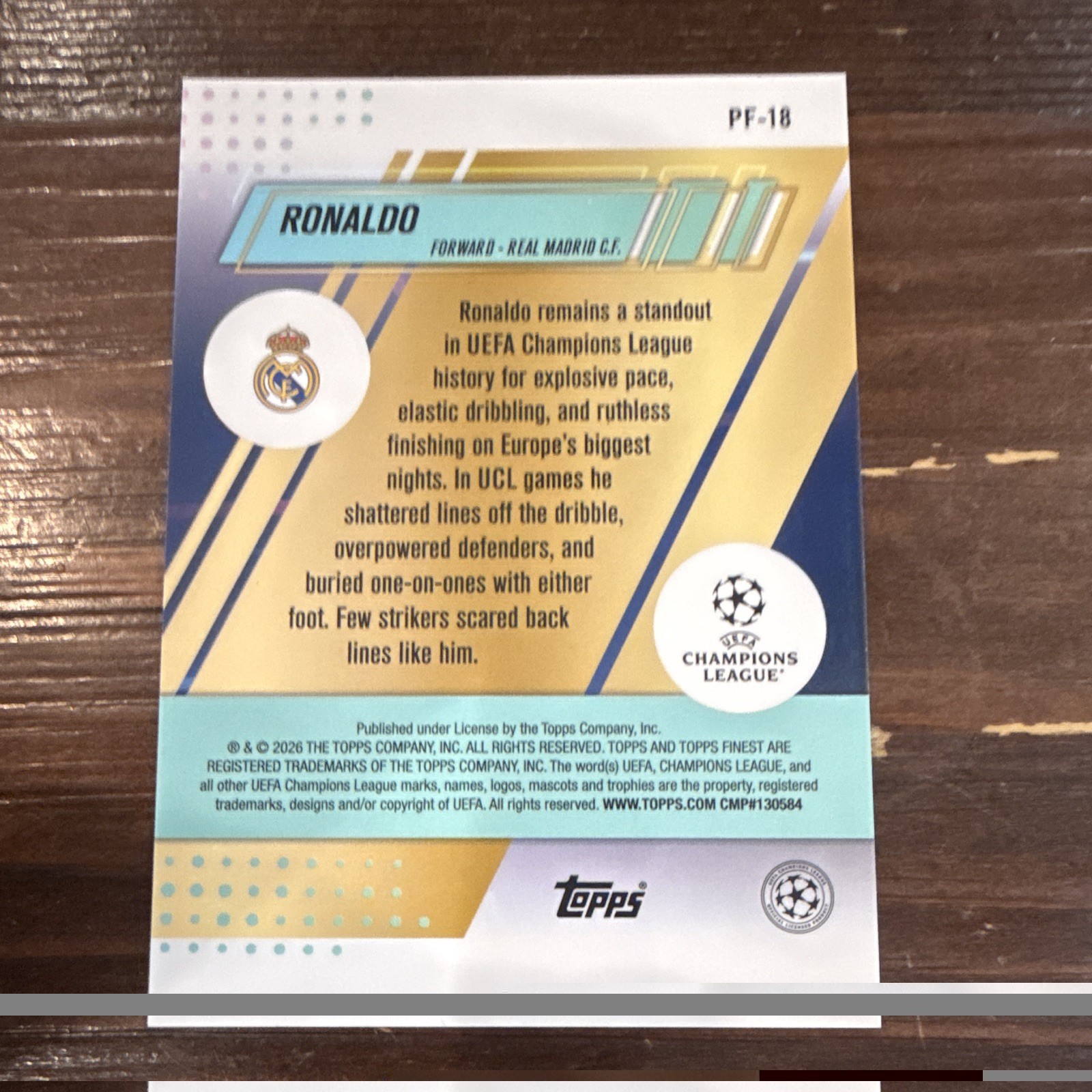 2026 Topps Finest Ronaldo Prized Footballers #PF-18 Purple /75 Real Madrid