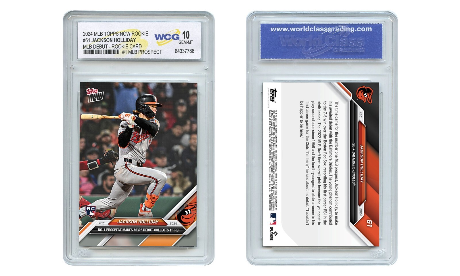 2024 Topps Now JACKSON HOLLIDAY 1st ROOKIE Card #61 RC #1 Draft Pick GEM-MINT 10