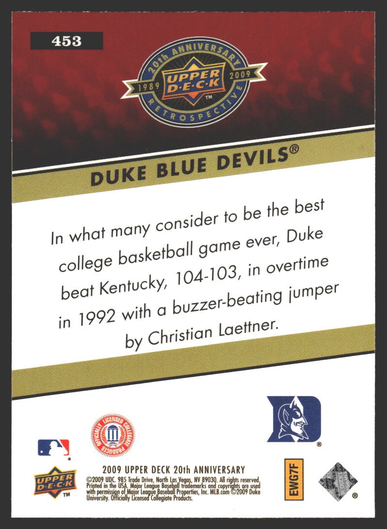 Duke Blue Devils #453 2009 Upper Deck 20th Anniversary Duke Blue Devils