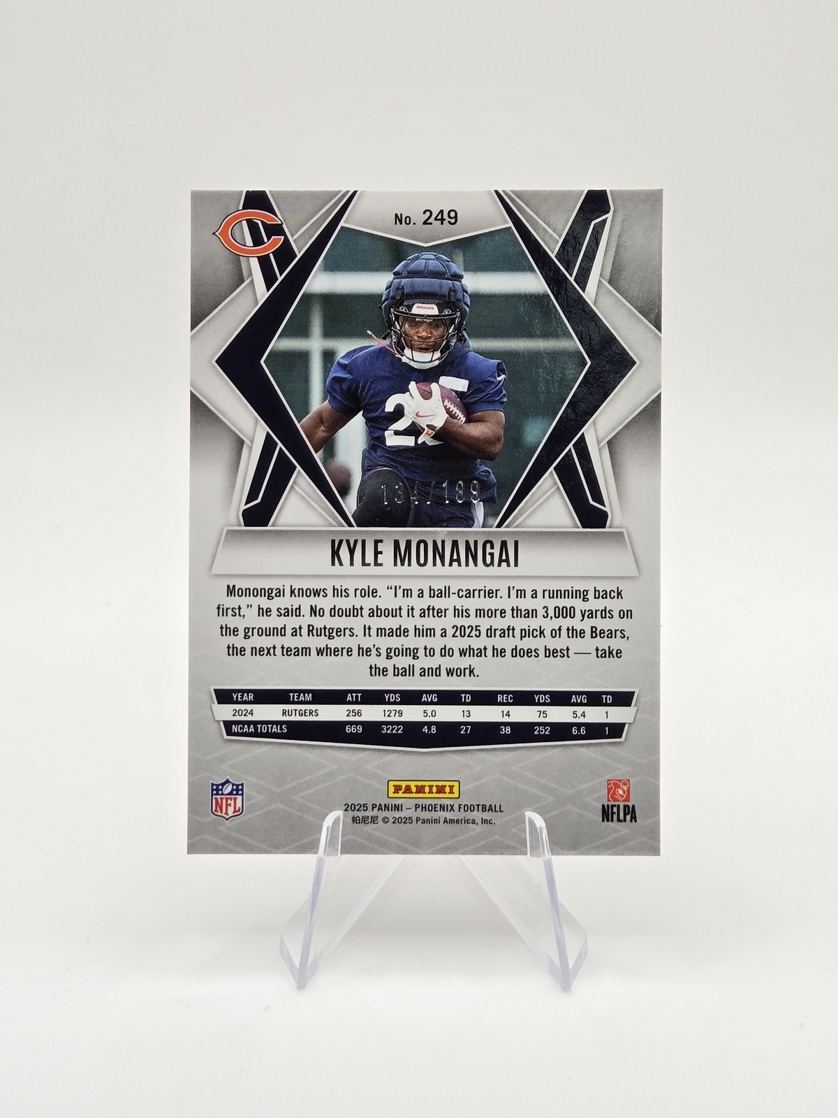 Kyle Monangai 2025 Panini Phoenix RC Orange Pandora Prizm SP #/189 #249