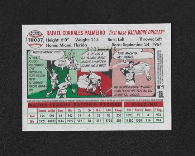 2005 Topps Heritage Rafael Palmeiro THC37 Chrome Parallel 333/1956 – Orioles