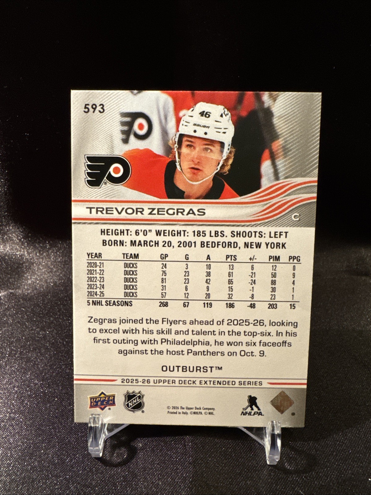 2025-26 Upper Deck Extended Trevor Zegras Outburst #593 Philadelphia Flyers