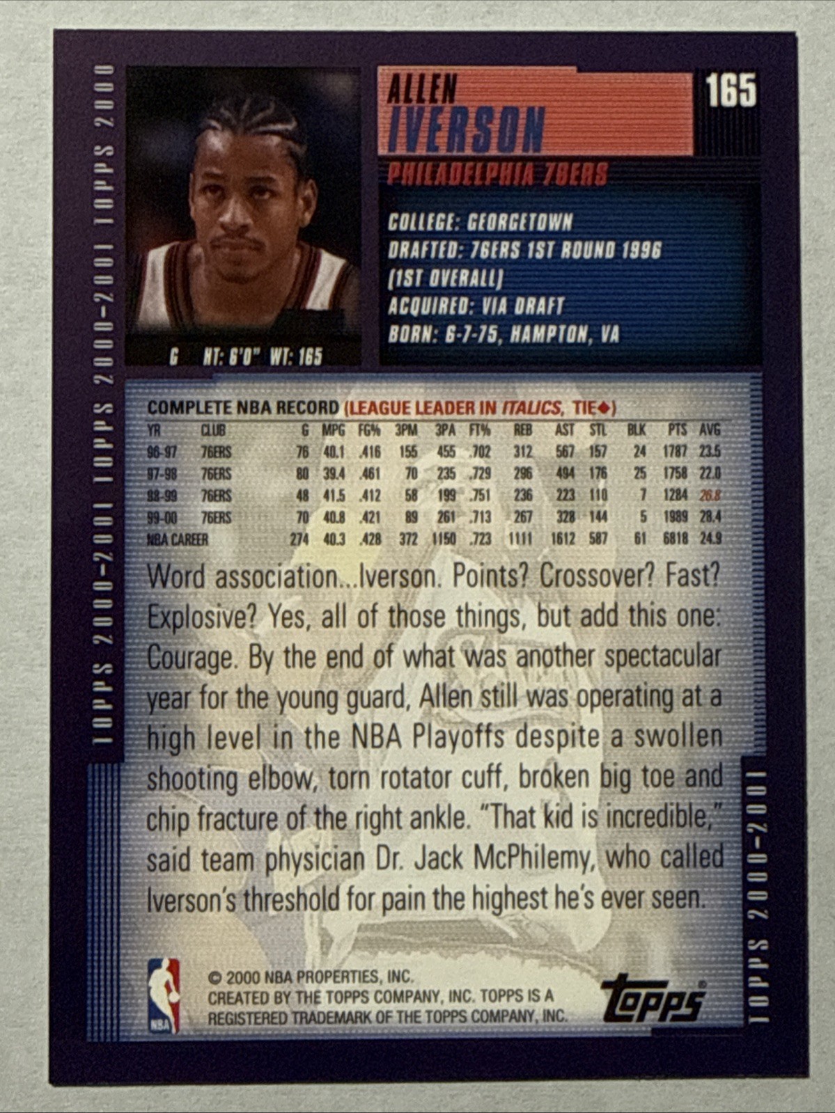 😎2000 Topps #165 Allen Iverson w/ Kobe Bryant Guarding HOF Philadelphia 76ers