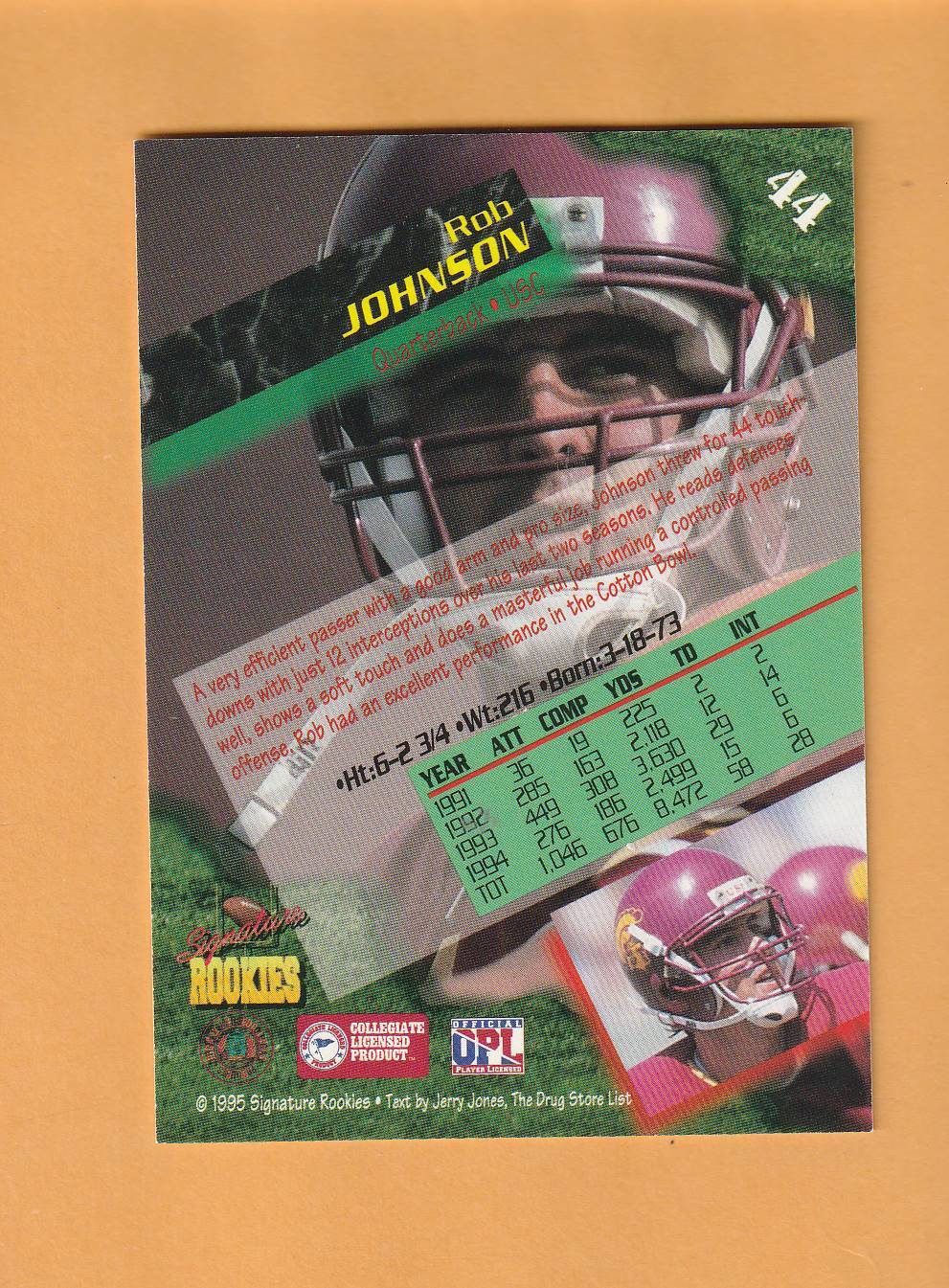 Rob Johnson USC Trojans AUTO 1995 Signature Rookies International