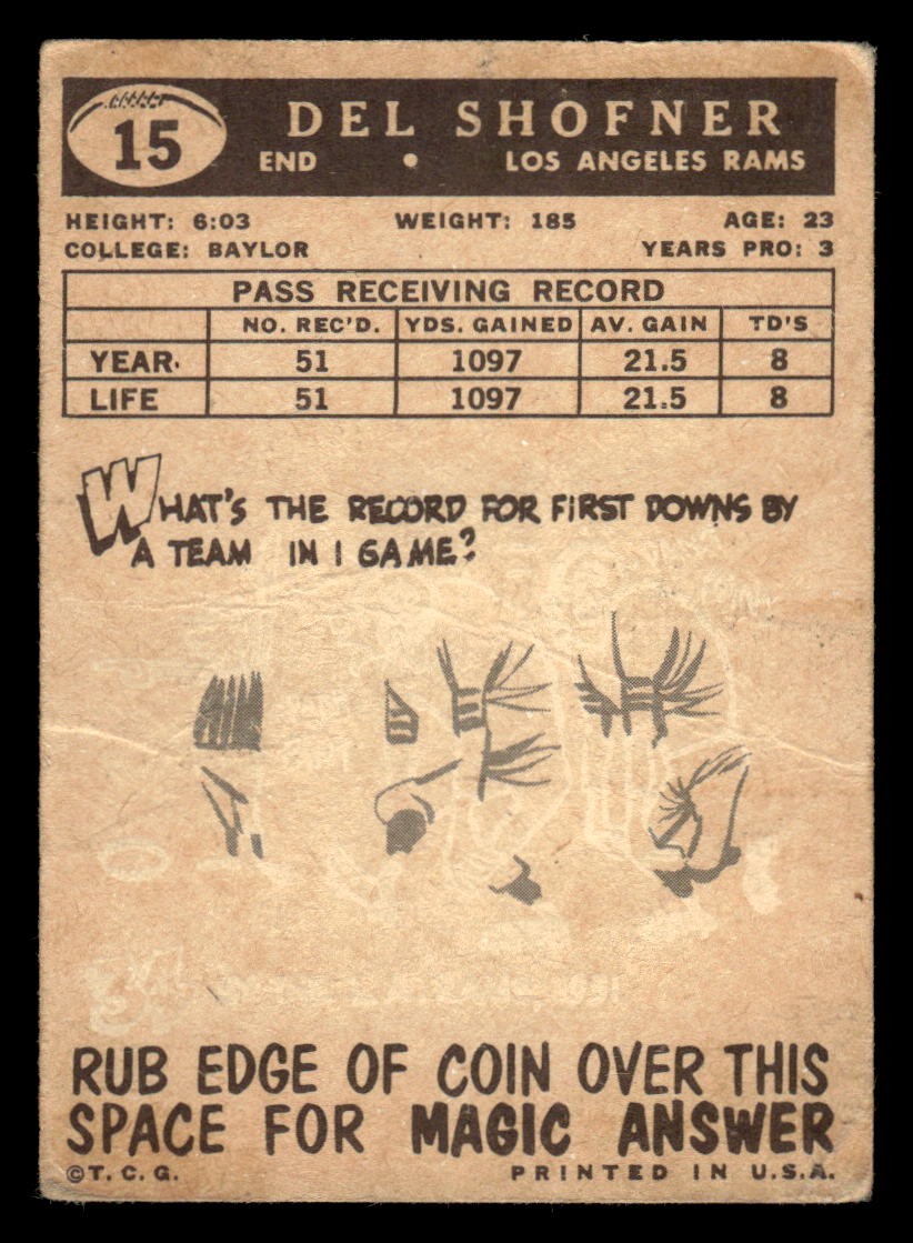 1959 Topps #15 Del Shofner GD/VG