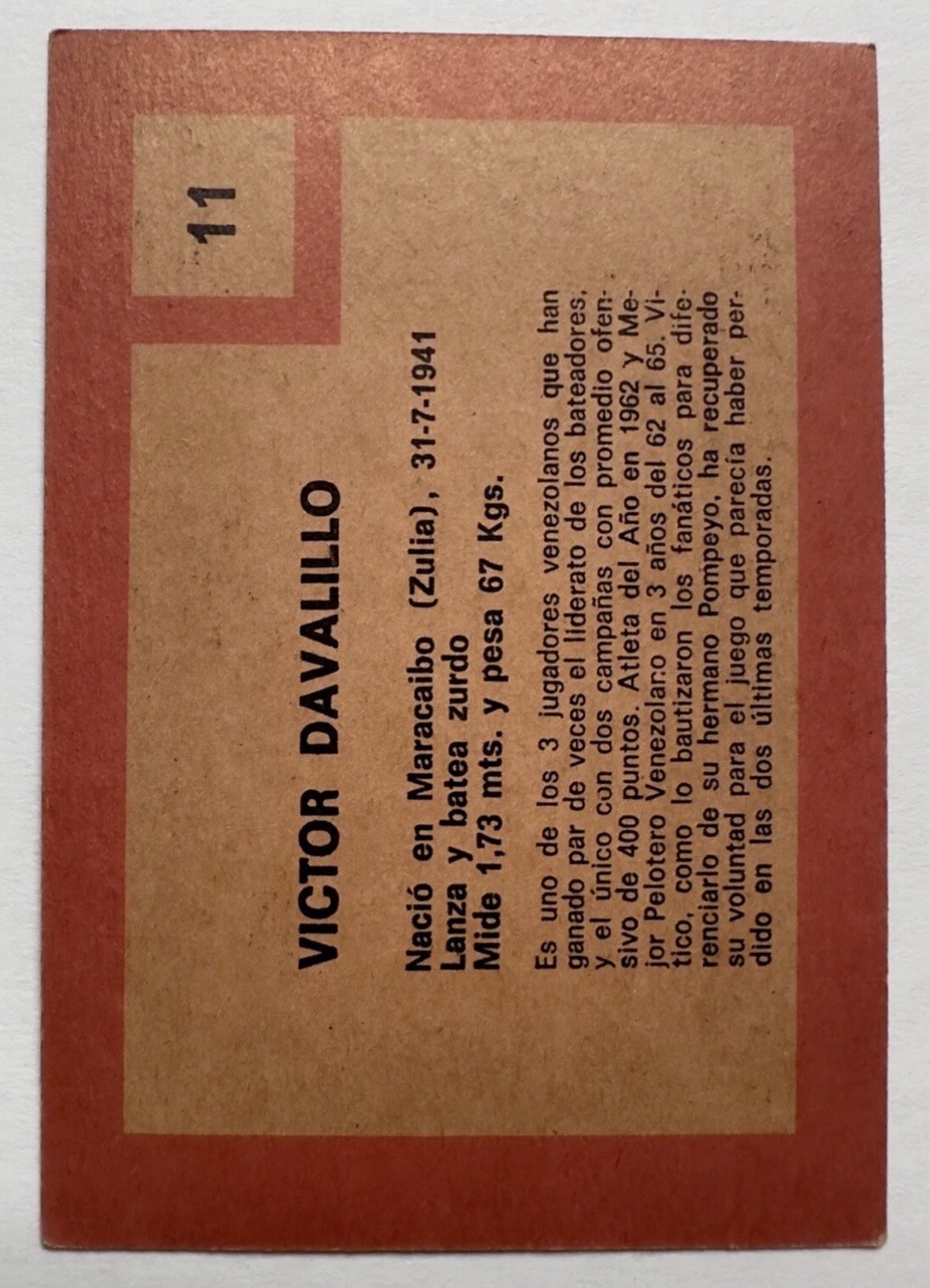 1967 Topps Venezuelan #11 Victor Davalillo Winter League – Topps Venezuela
