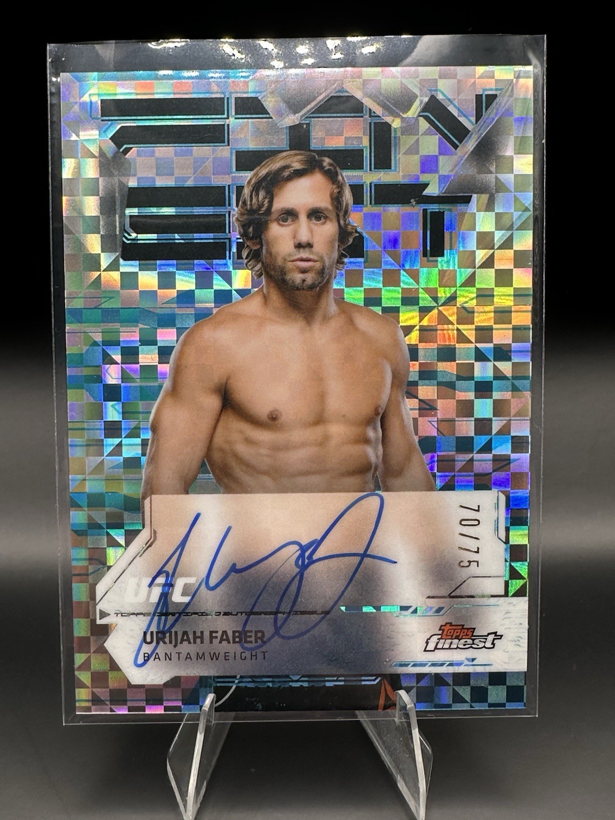 2025 Topps Finest UFC Urijah Faber Blue Checkerboard Refractor Auto /75
