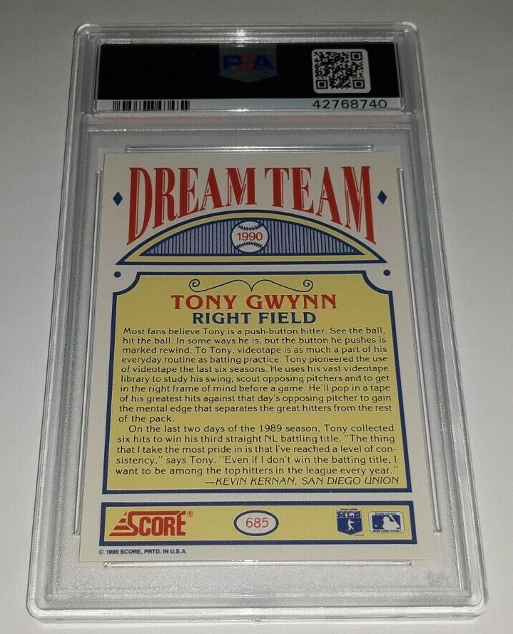 1990 Score #685 Tony Gwynn Dream Team Card Graded PSA 10 Gem Mint Pop 34
