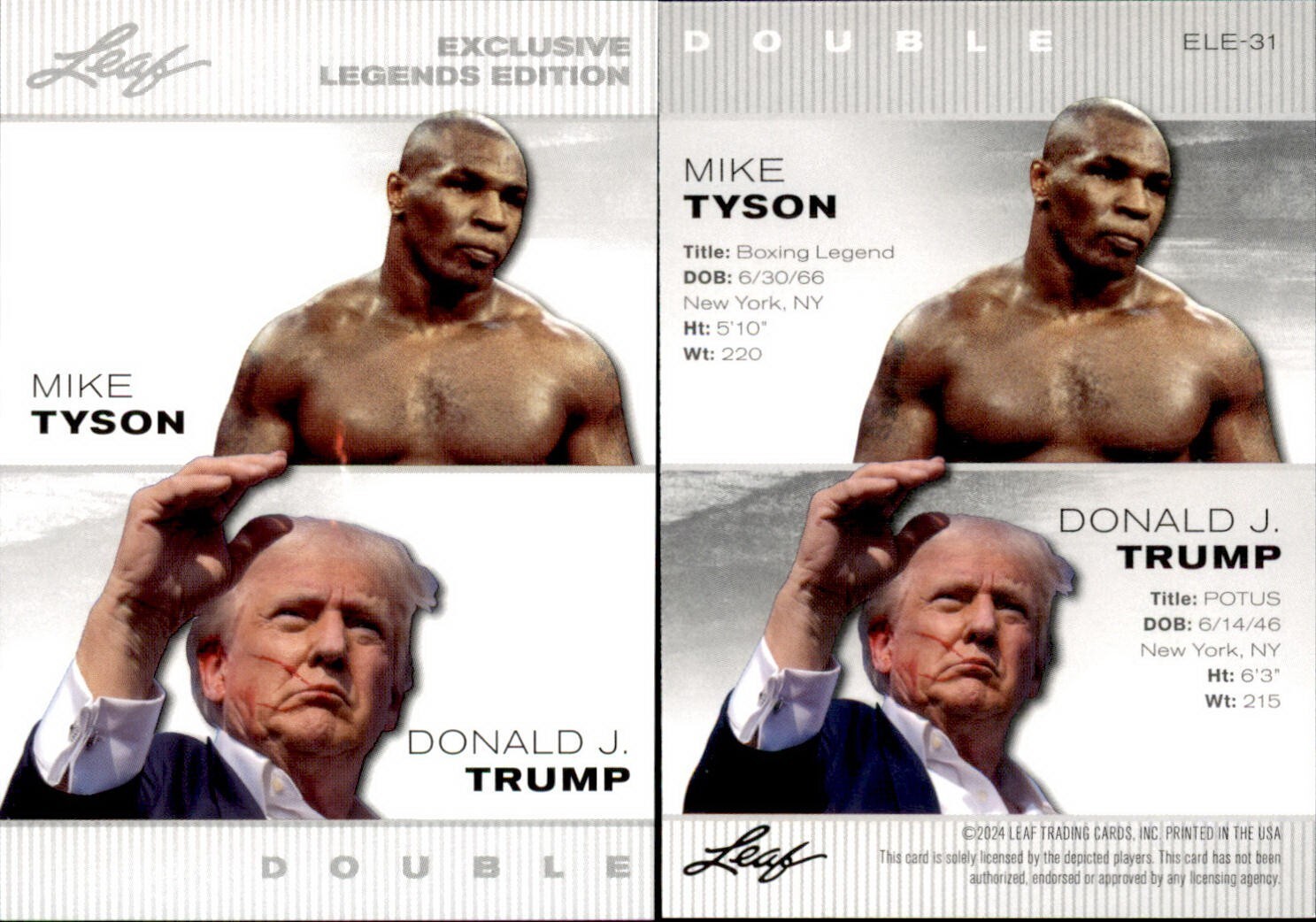 2024 Leaf EXCLUSIVE LEGEND MIKE TYSON / DONALD J. TRUMP #ELE-31 PRESIDENT USA!!!