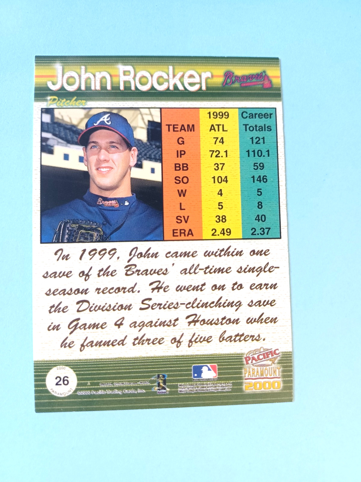 2000 PACIFIC PARAMOUNT JOHN ROCKER #26 RUBY RED PARALLEL ATLANTA BRAVES