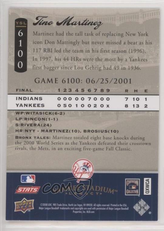 2008 Upper Deck Yankee Stadium Legacy Tino Martinez #YSL6100 c7w