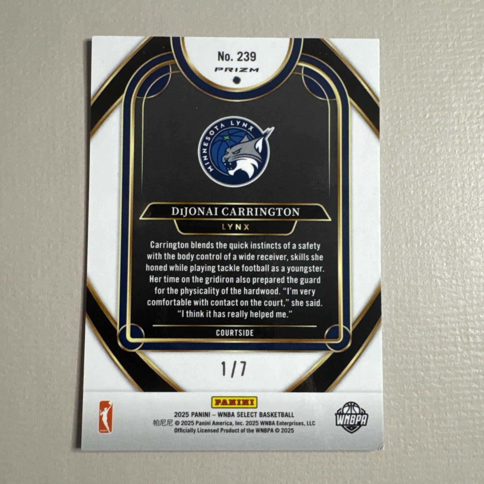 2025 Panini Select FOTL Blue Shimmer DiJonai Carrington 1/3 – Minnesota Lynx