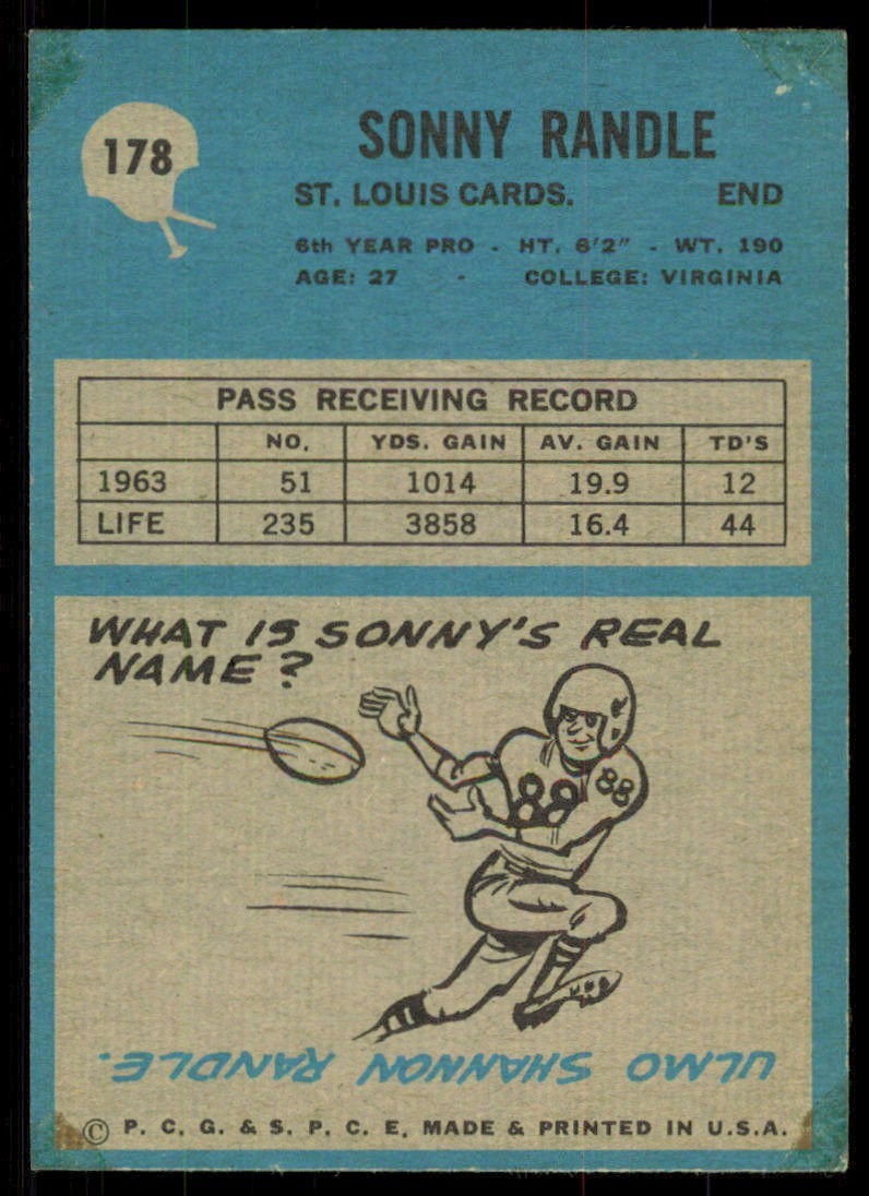 1964 Philadelphia Sonny Randle St. Louis Cardinals #178