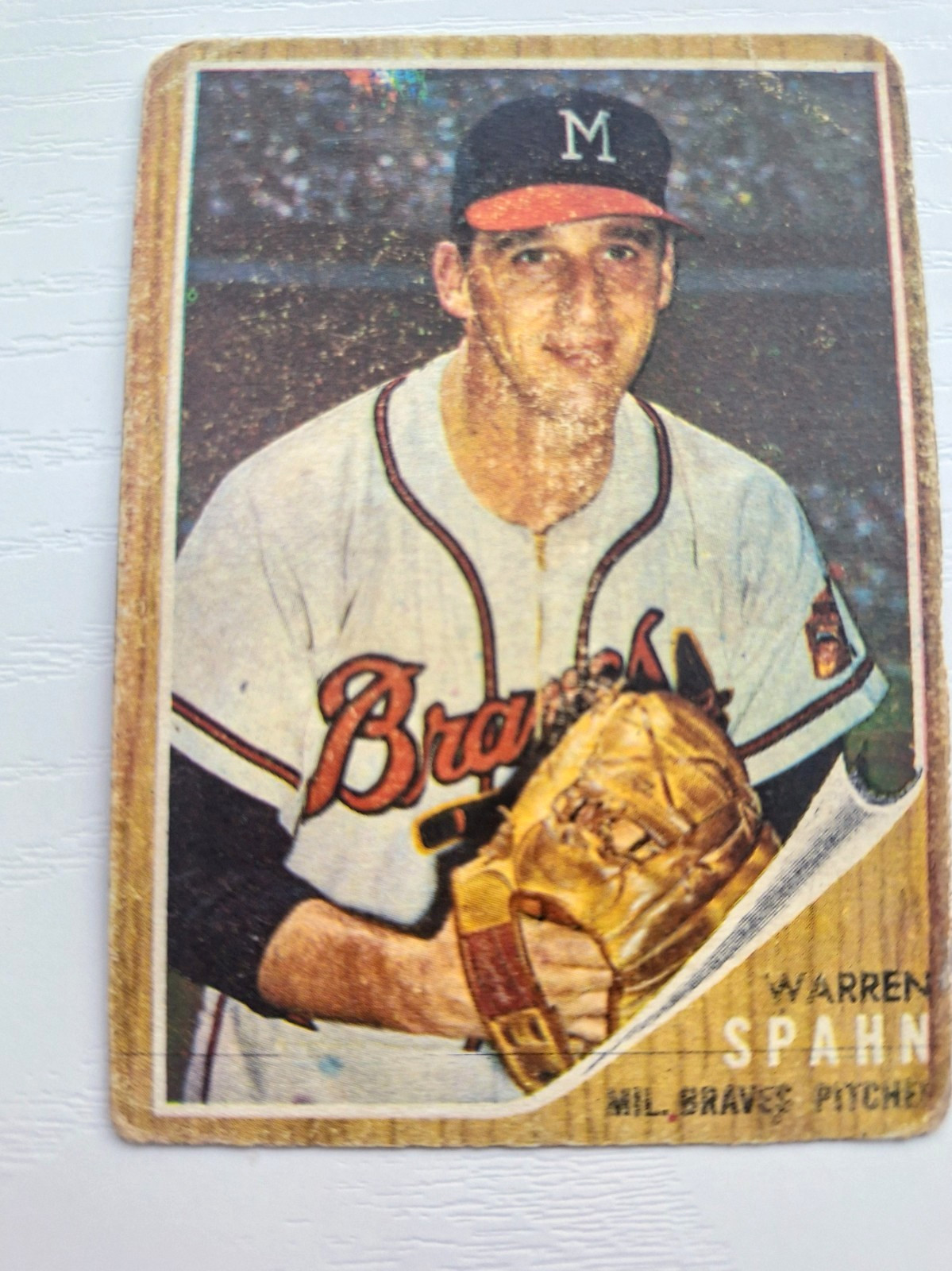 1962 Venezuela Topps Braves Warren Spahn #100 low condition but still decent