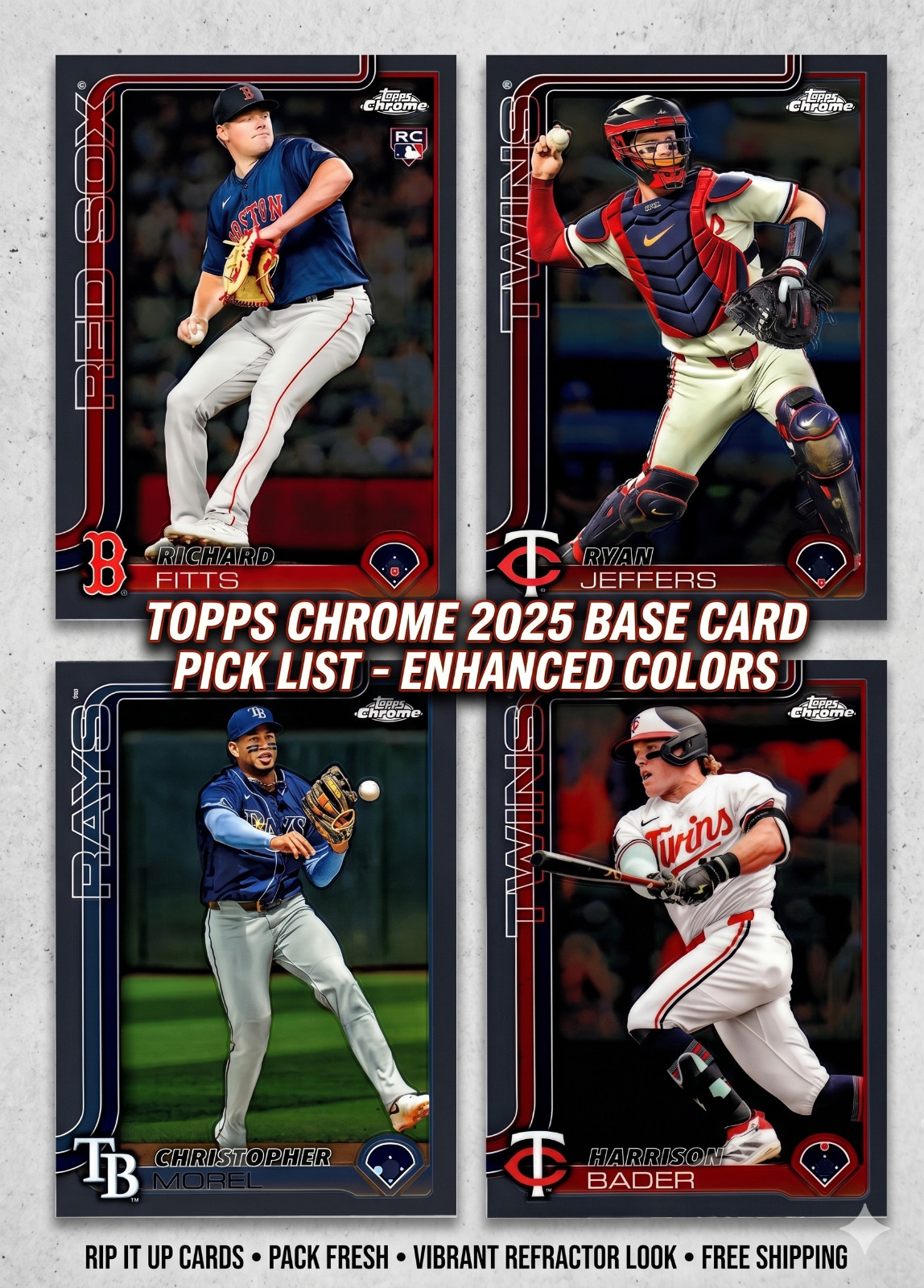 2025 Topps Chrome Baseball Base Cards #1-300 – You Pick / Complete Your Set