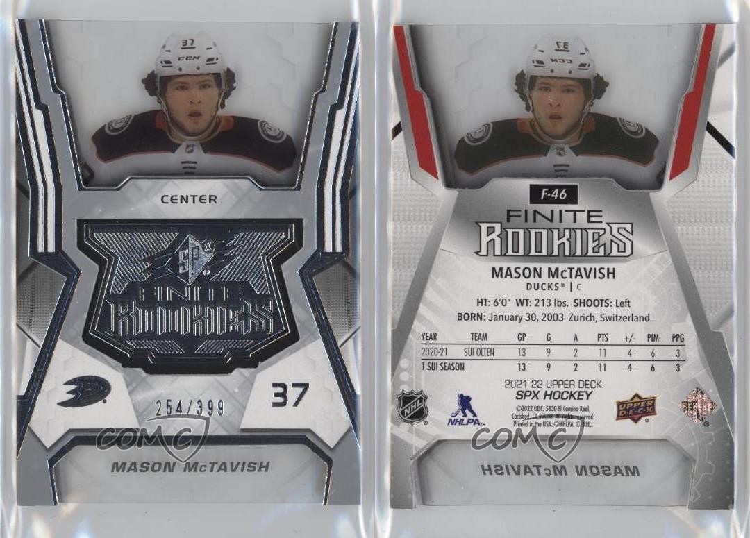 2021-22 SPx Finite Rookies 254/399 Mason McTavish #F-46 RC n1u
