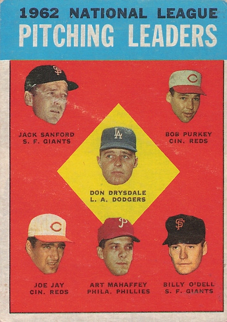 1963 Topps #7 1962 National League Pitching Leaders, VG-EX
