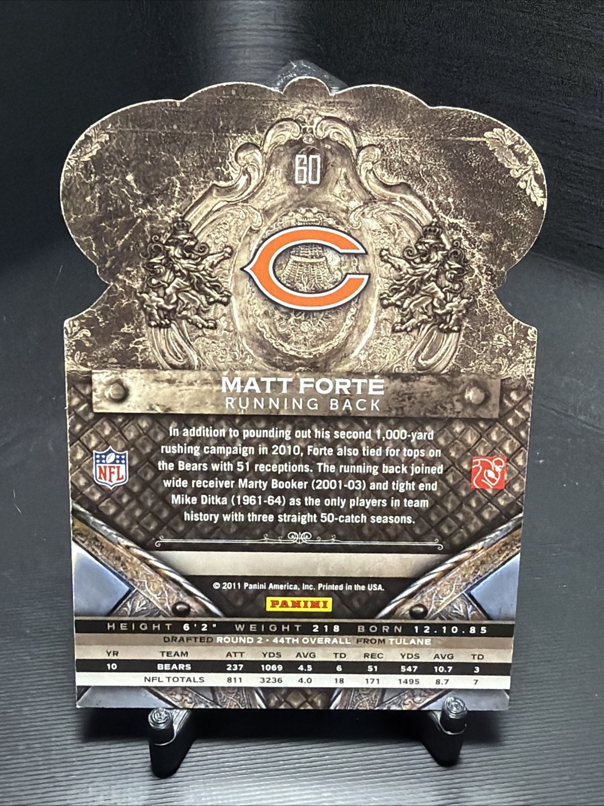 2011 Panini Crown Royale Matt Forte #60 Die Cut Chicago Bears Football