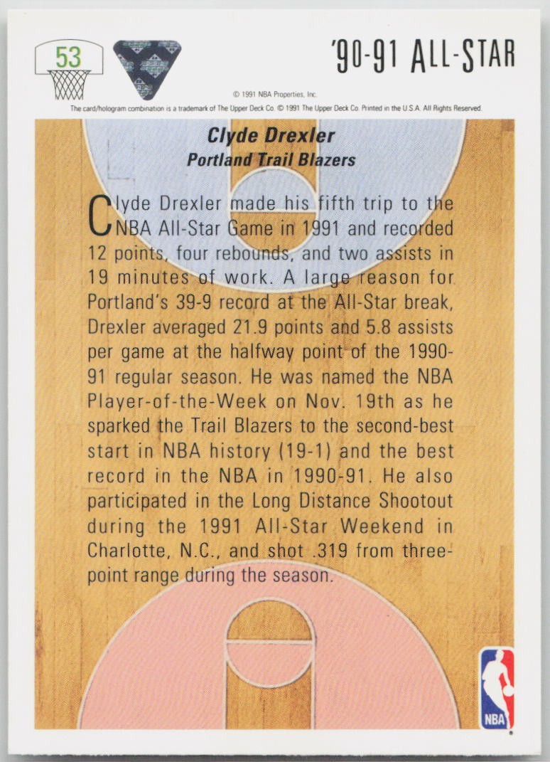 Clyde Drexler 1991-92 #53 Upper Deck Portland Trail Blazers NM