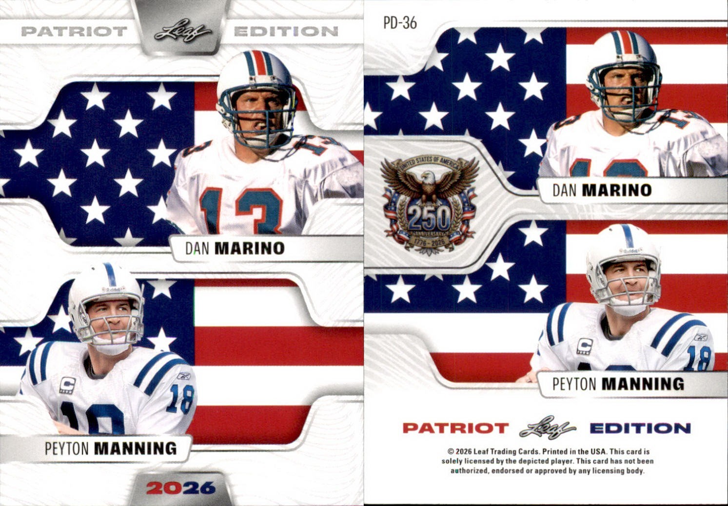 2026 LEAF 250TH ANNIVERSARY PATRIOT EDITION MARINO / MANNING PD-36 FOOTBALL