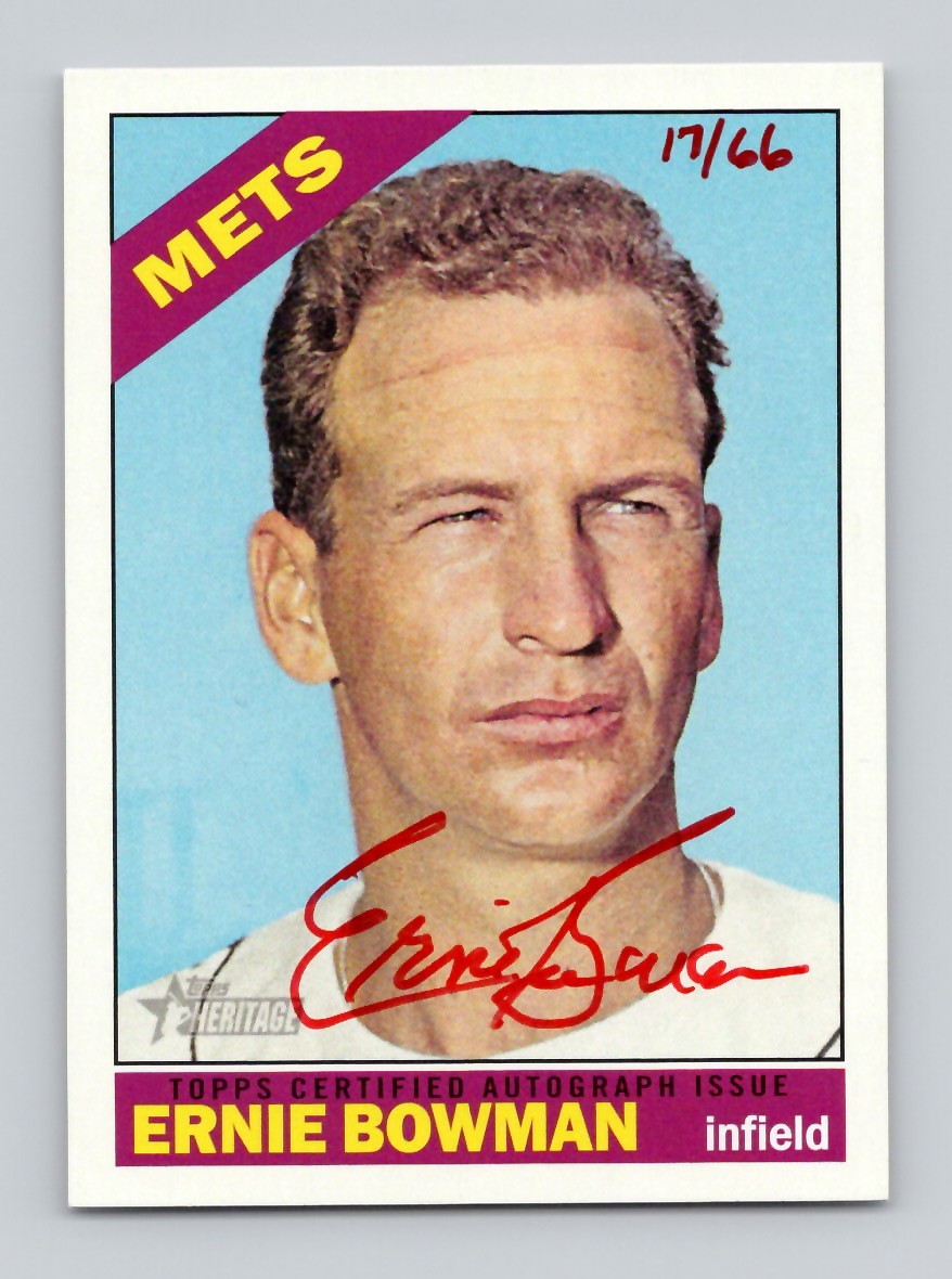 ERNIE BOWMAN 2015 Topps Heritage ROA-EB Real One Red Ink Auto #’d 17/66 – METS