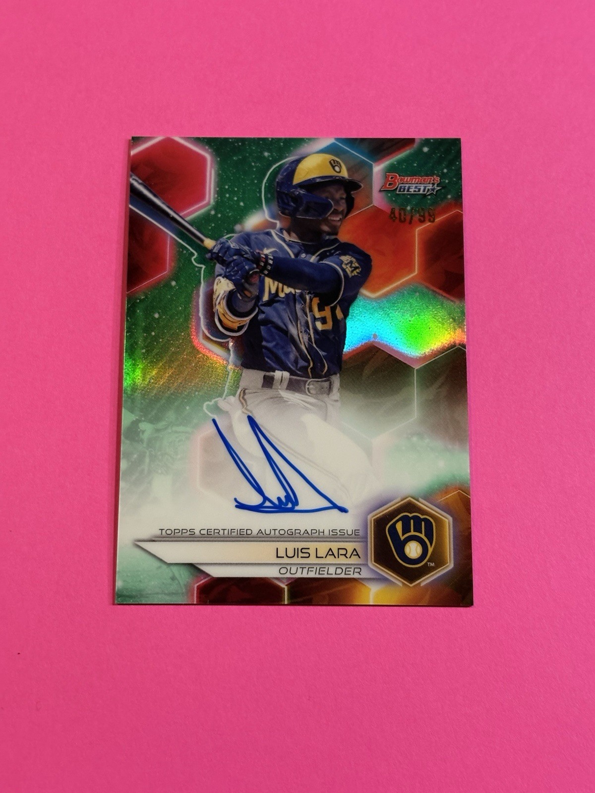 Luis Lara 2023 Bowman’s Best Green Refractor Auto Autograph /99