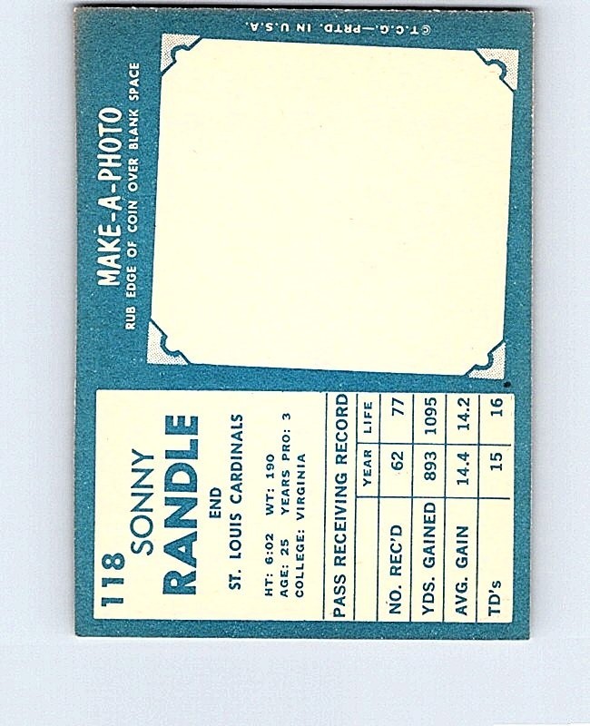 1961 TOPPS FOOTBALL #118 SONNY RANDLE EXMT TN