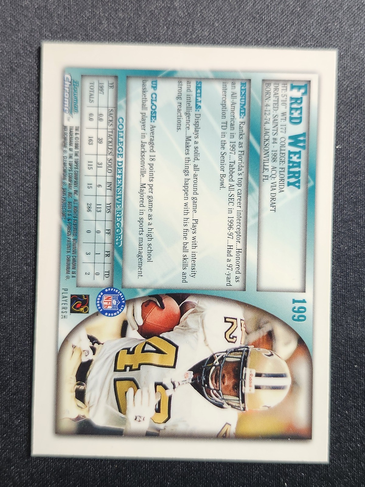 1998 Bowman Chrome #199 Fred Weary