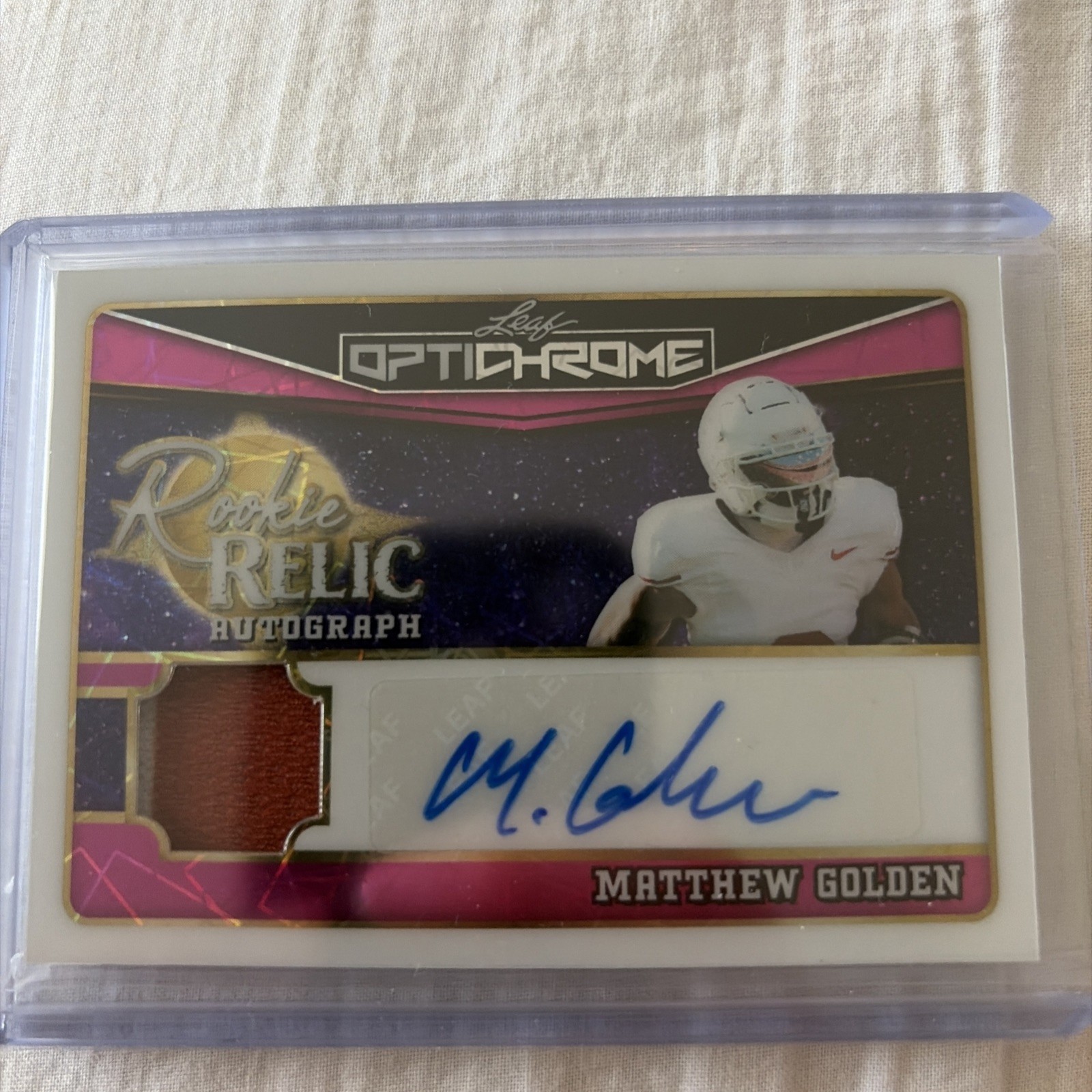 2025 Leaf Optichrome Matthew Golden RPA – SSP /8- Rookie Relic. Player worn!