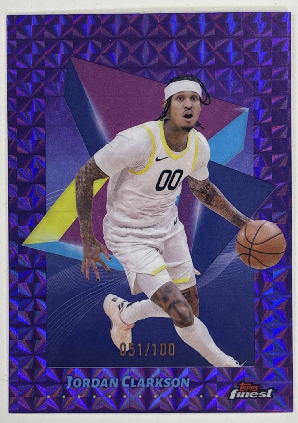 Jordan Clarkson 2024-25 Finest #94 Purple Geometric Refractor #/100 Knicks