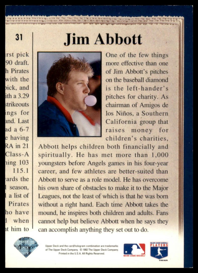 1993 Upper Deck #31 Jim Abbott