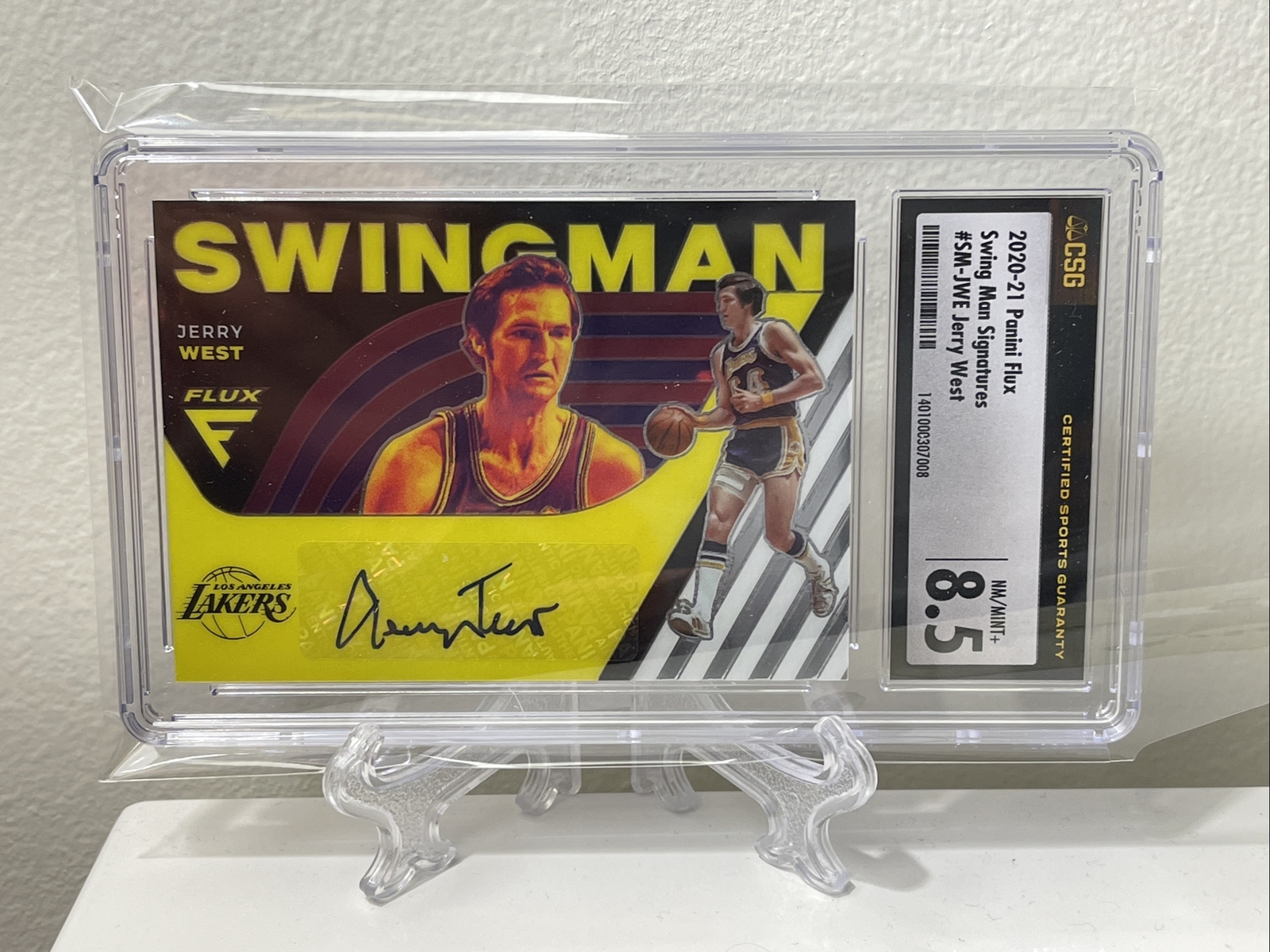 Jerry West 2020-21 Flux Swingman Signatures #SM-JWE Lakers CSG 8.5 Auto 10 HOF