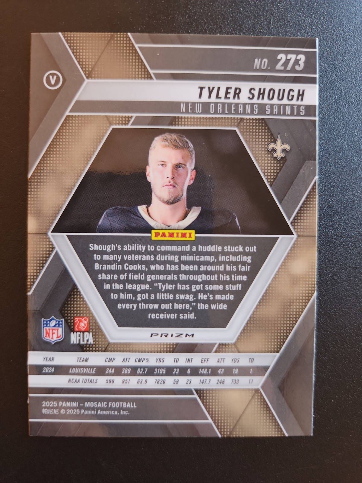 Tyler Shough New Orleans Saints 2025 Panini Mosaic Prizm Rookie #273
