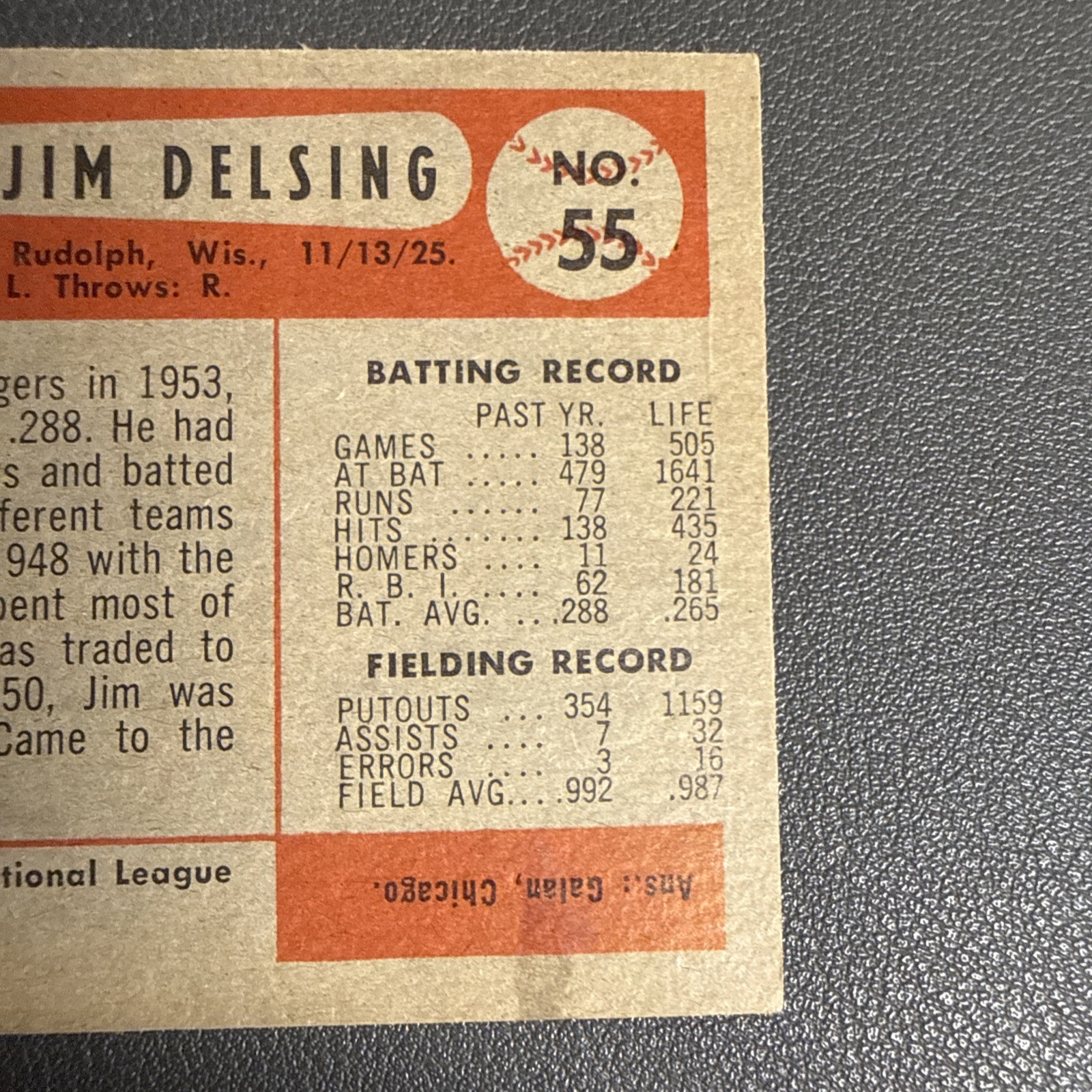 1954 Bowman – Jim Delsing #55 See description