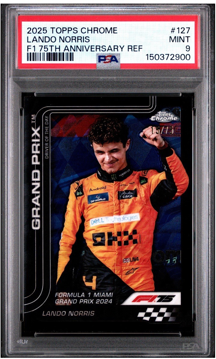 2025 Topps Chrome F1 Lando Norris F1 75th Grand Prix #/75 PSA 9