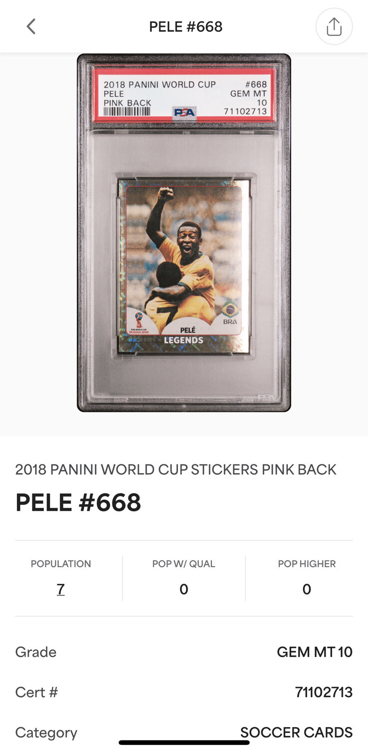 💎2018 PELE Panini World Cup Legends Pink Back Gold Foil Refractor PSA 10 prizm