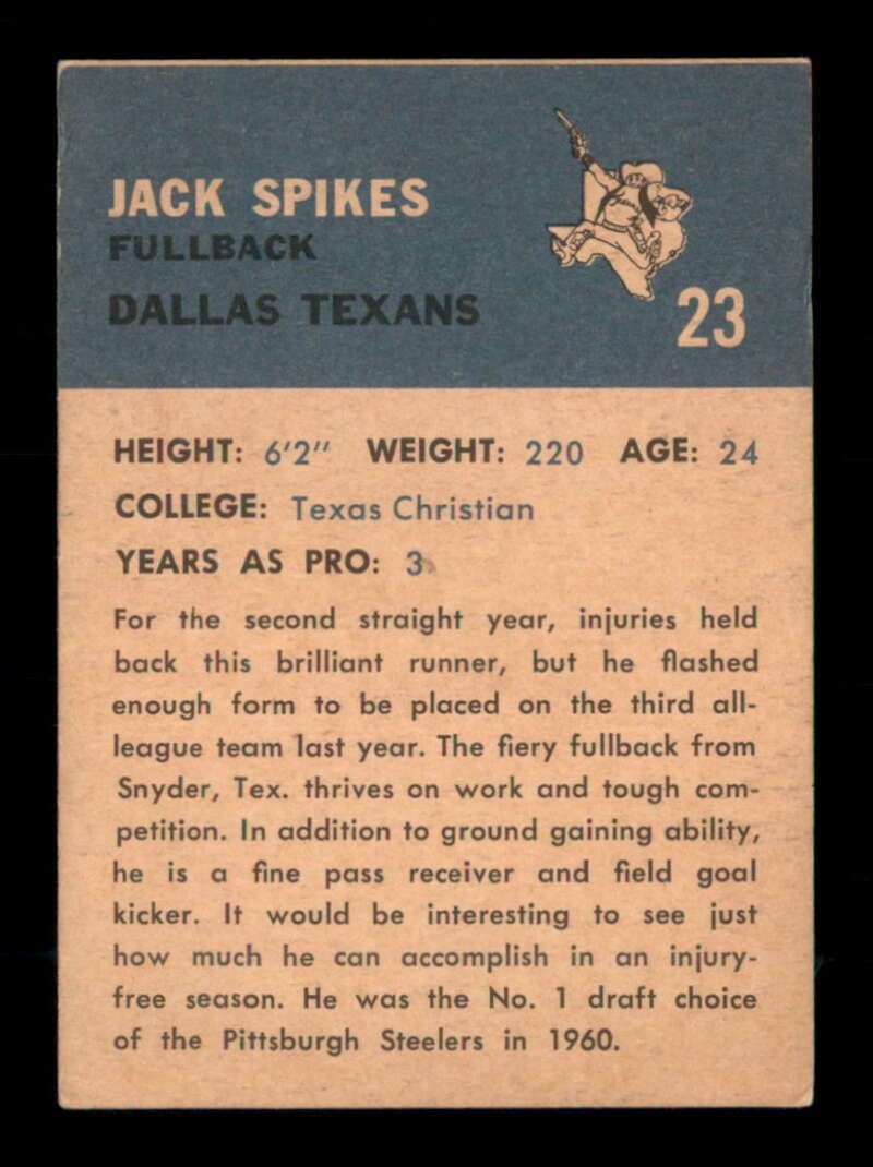 1962 Fleer #23 Jack Spikes VG X3678333
