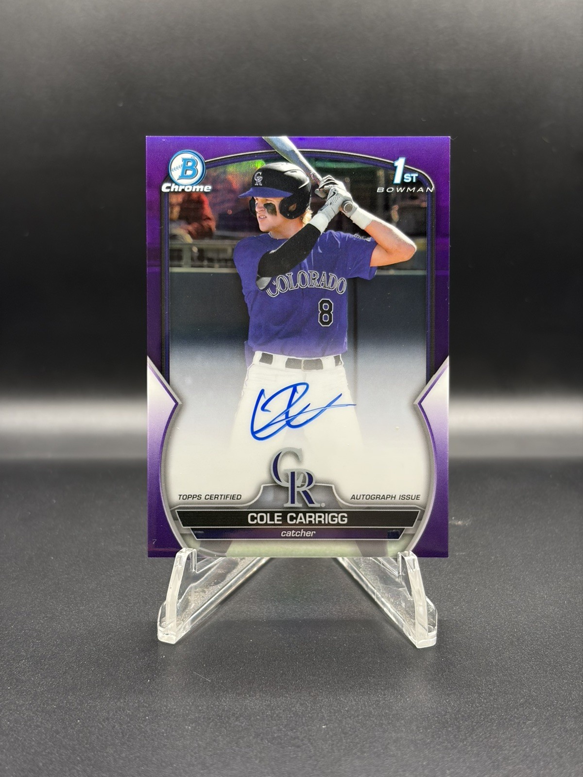 2023 Bowman Chrome 1st Cole Carrigg Purple Refractor Auto #106/250 Color Match