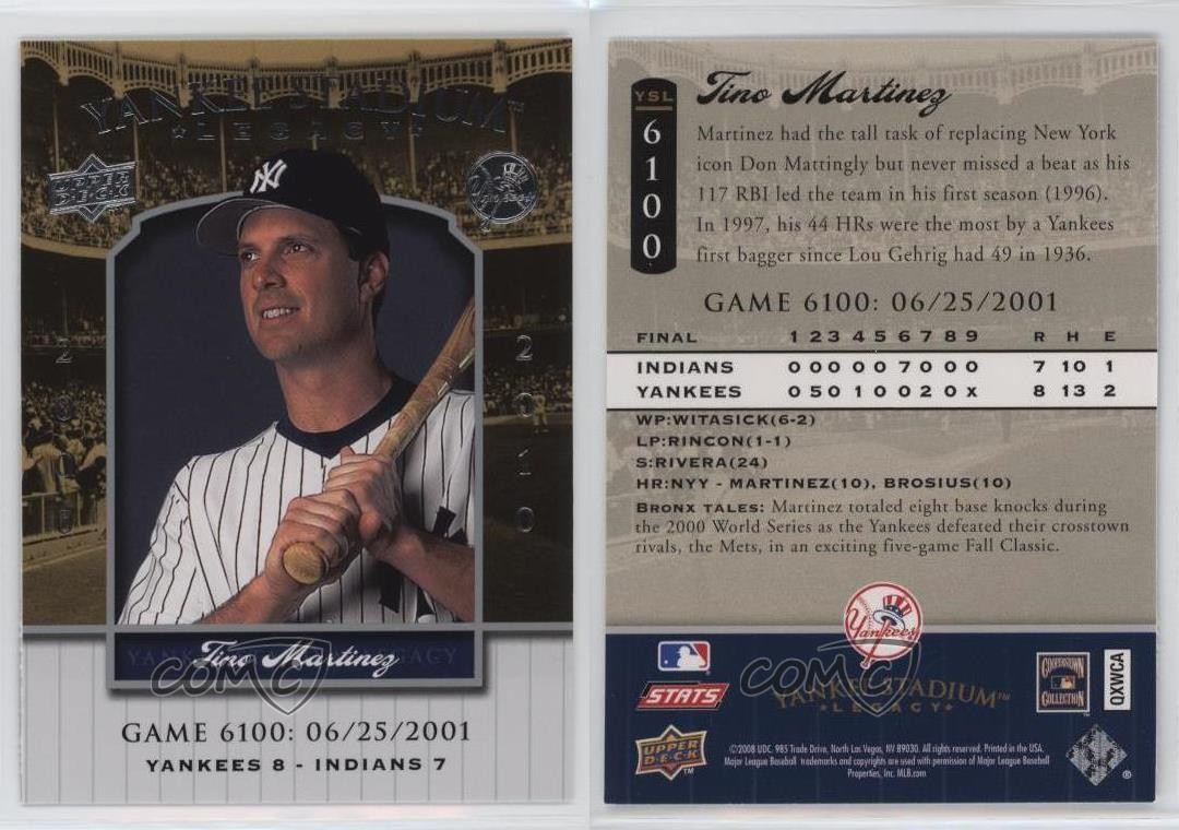 2008 Upper Deck Yankee Stadium Legacy Tino Martinez #YSL6100 bp8