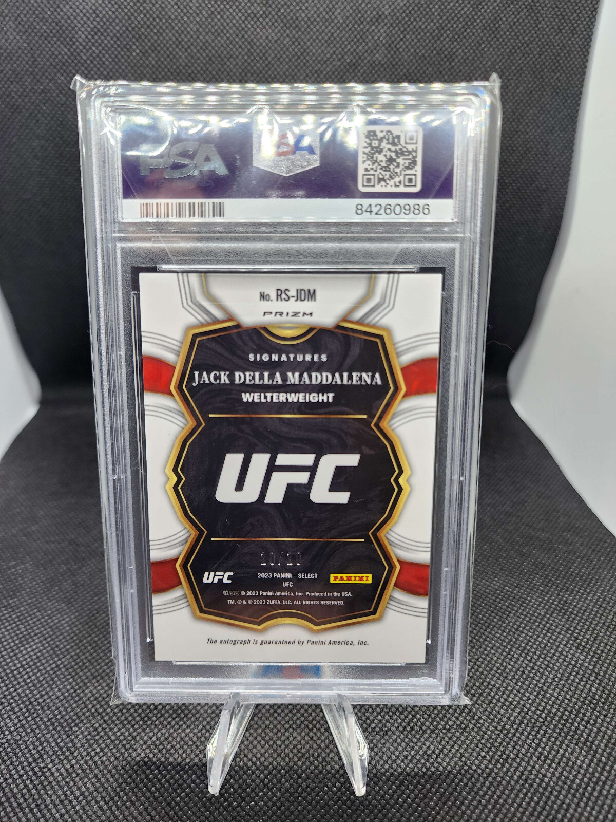2023 Panini Select UFC JACK DELLA MADDALENA RC Gold Flash Auto /10 PSA 10 Pop 1