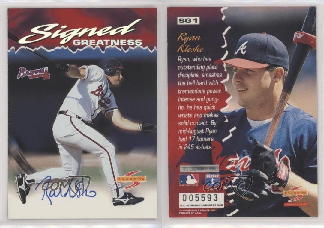 1995 Score Signed Greatness 5593/6100 Ryan Klesko #SG1 Auto 1l2