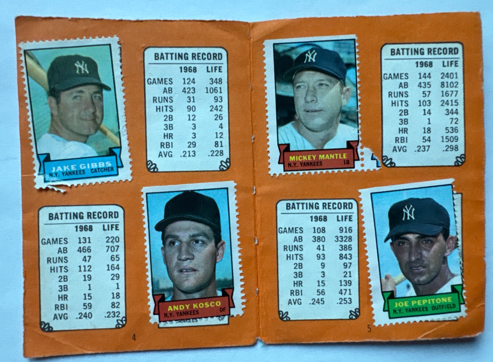Mickey Mantle 1969 Topps Stamps w/ Partial Yankees Album & 7 Other Stamps